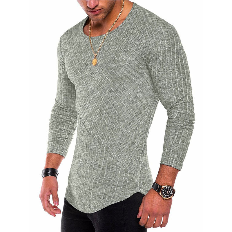 Men's  Long Sleeve Striped Texture Crew Neck  Vintage Casual