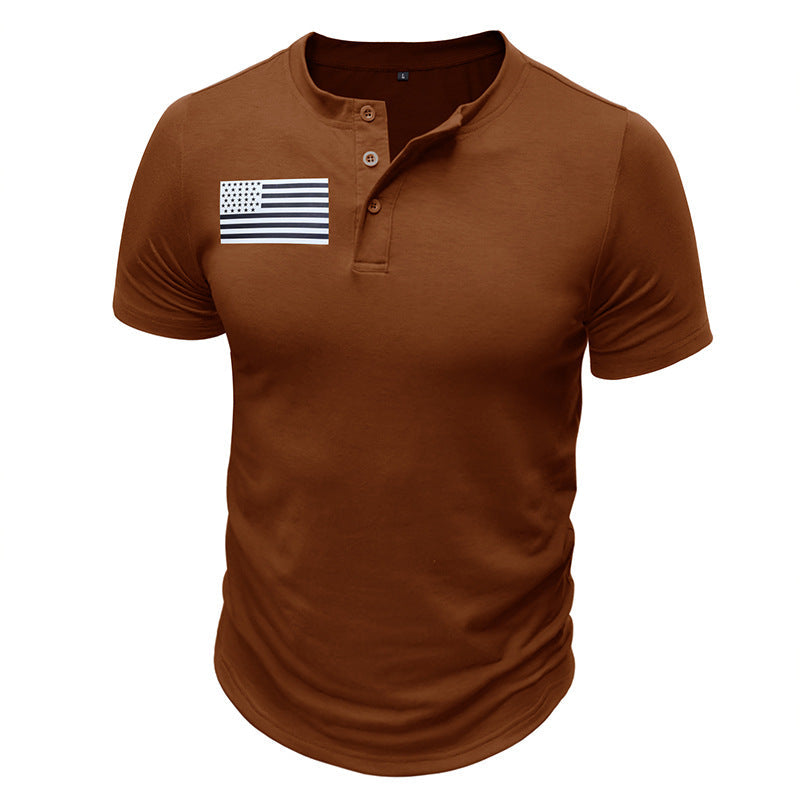Men's Print Short Sleeve Henley T-Shirt