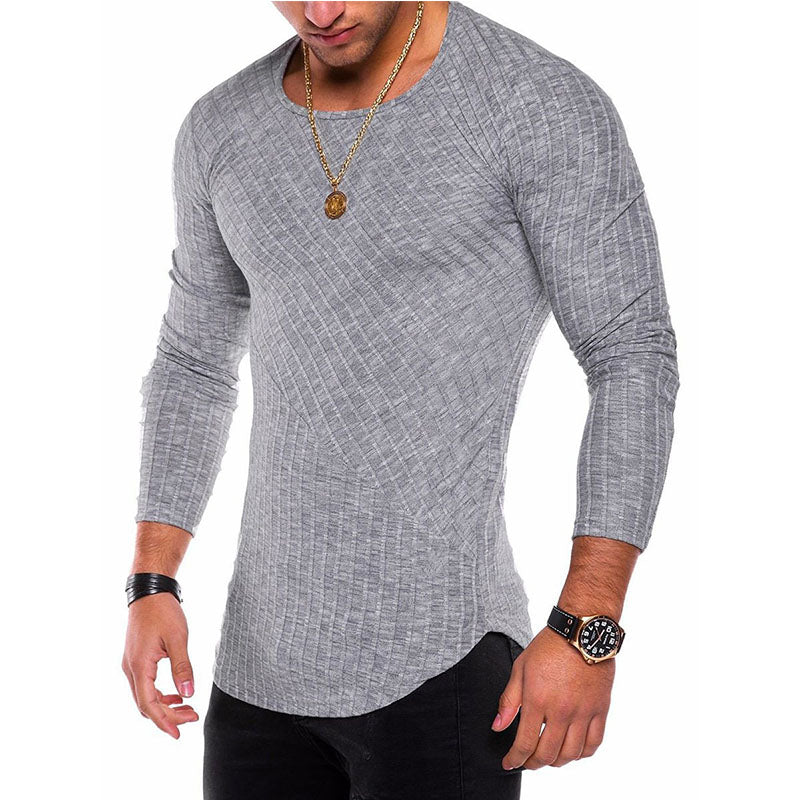 Men's  Long Sleeve Striped Texture Crew Neck  Vintage Casual