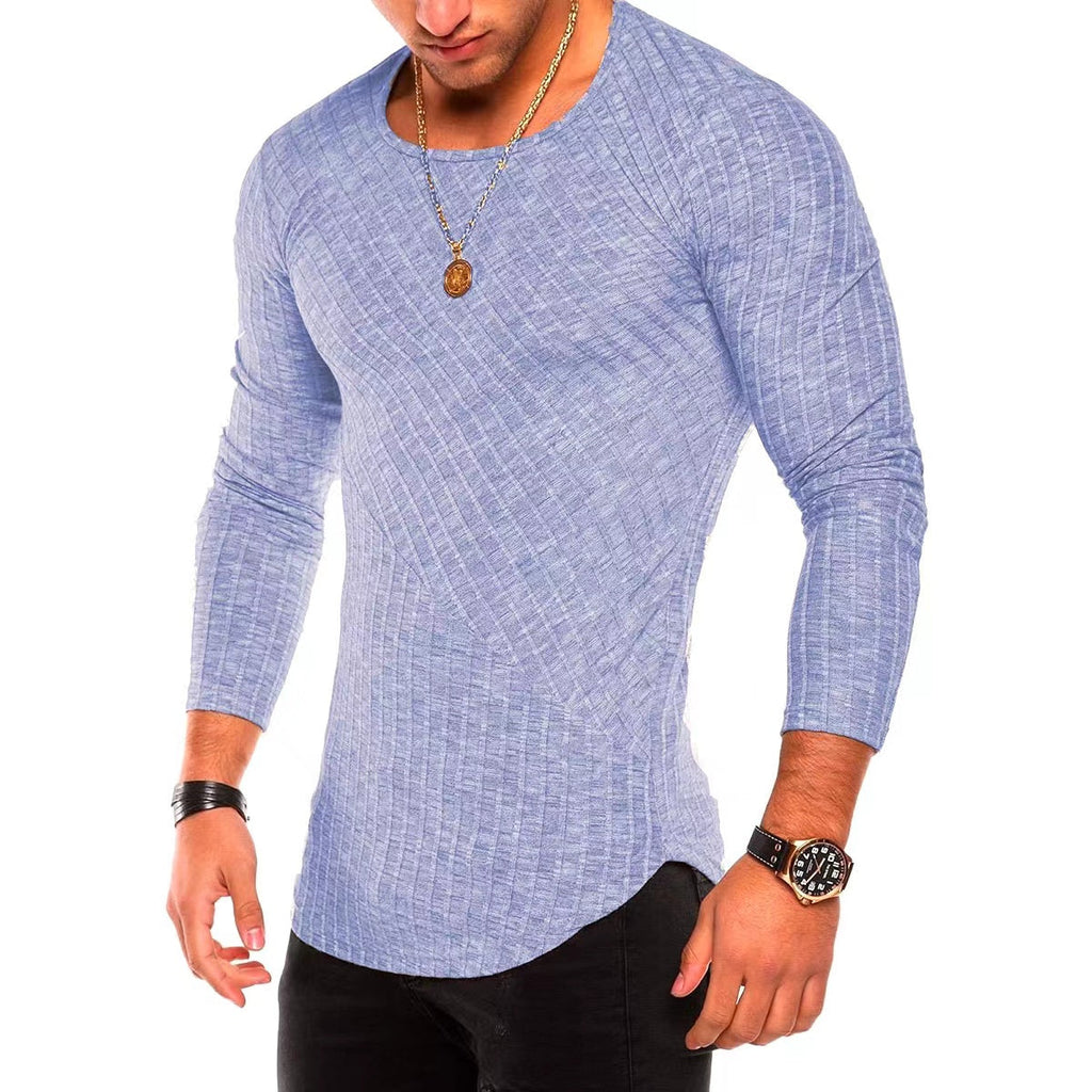 Men's  Long Sleeve Striped Texture Crew Neck  Vintage Casual