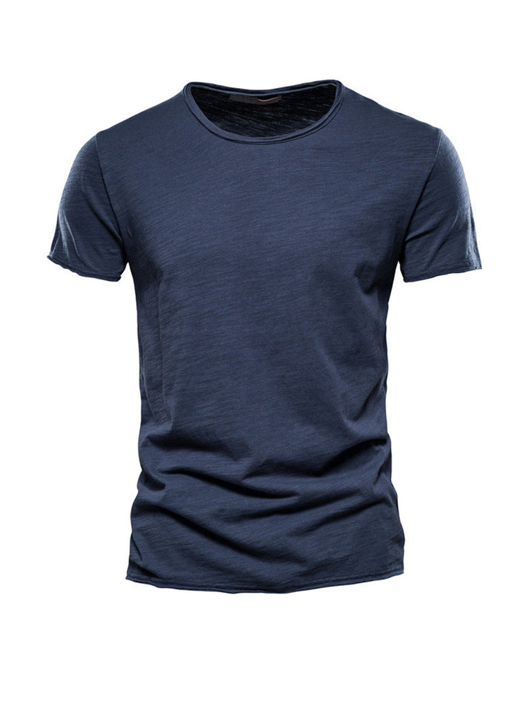 Men's Textured Solid Color Crew Neck T-shirt