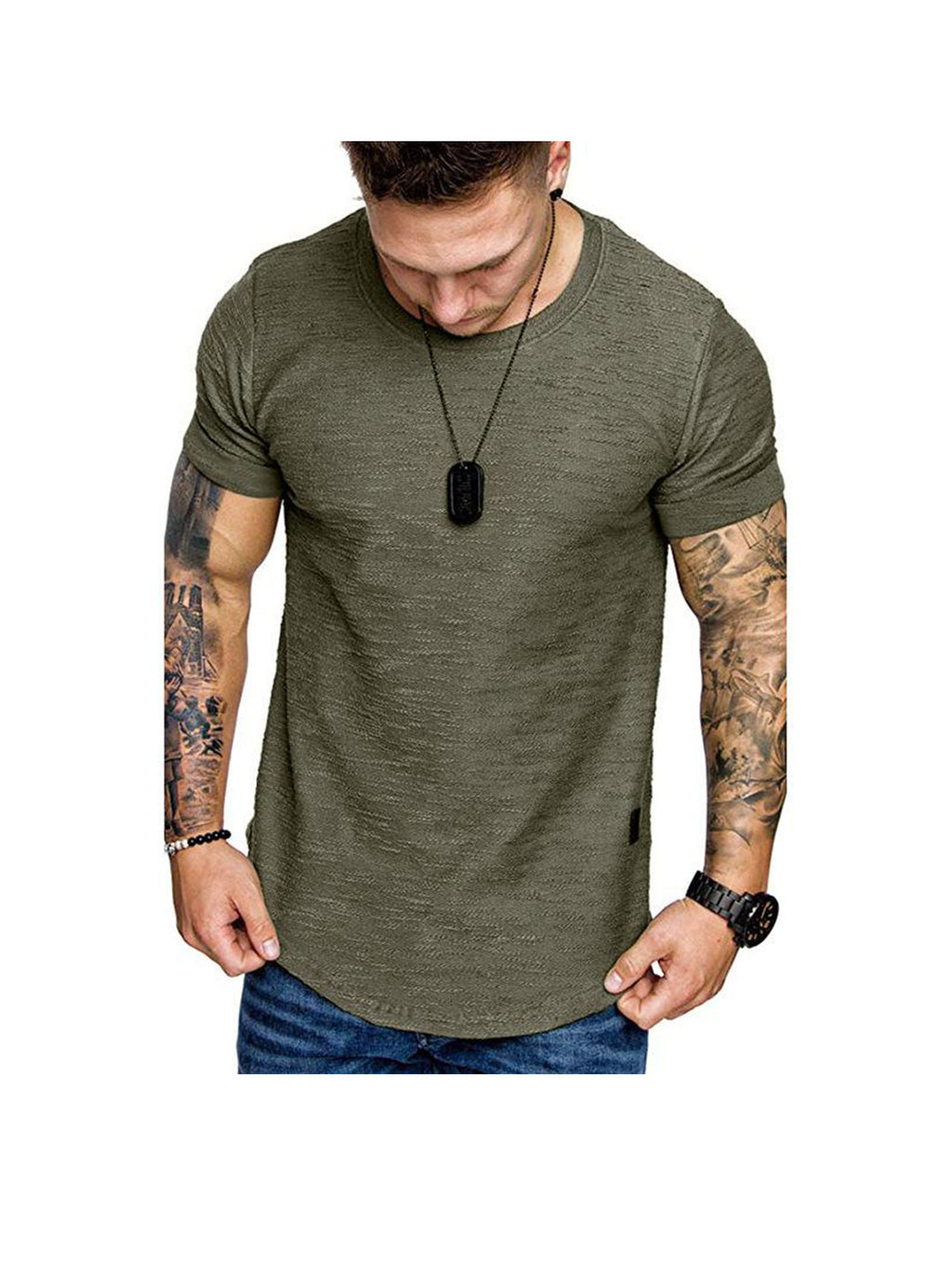 Men's Textured Solid Color High Quality Crew Neck T-shirt Soft Breathable