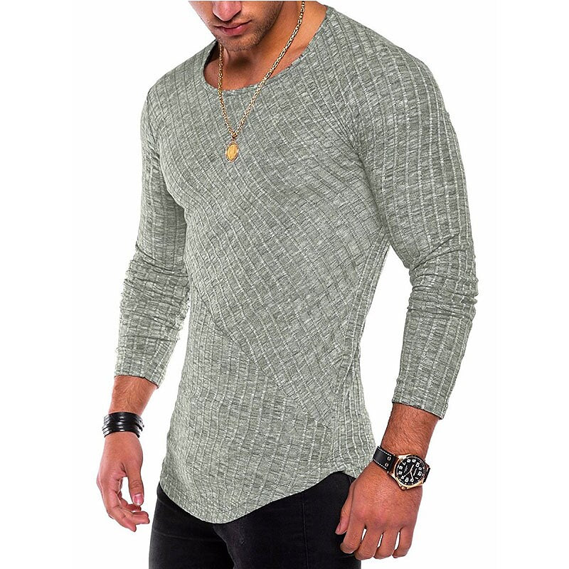 Men's Vintage Striped Crew Neck Green Casual Long Sleeve T-shirt