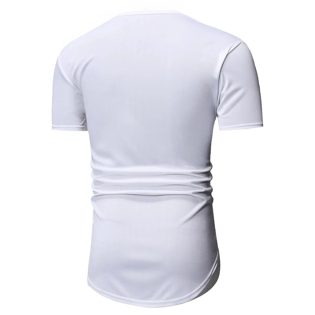 Men's Solid Color Short-sleeved Lengthened Arc Hem T-shirt