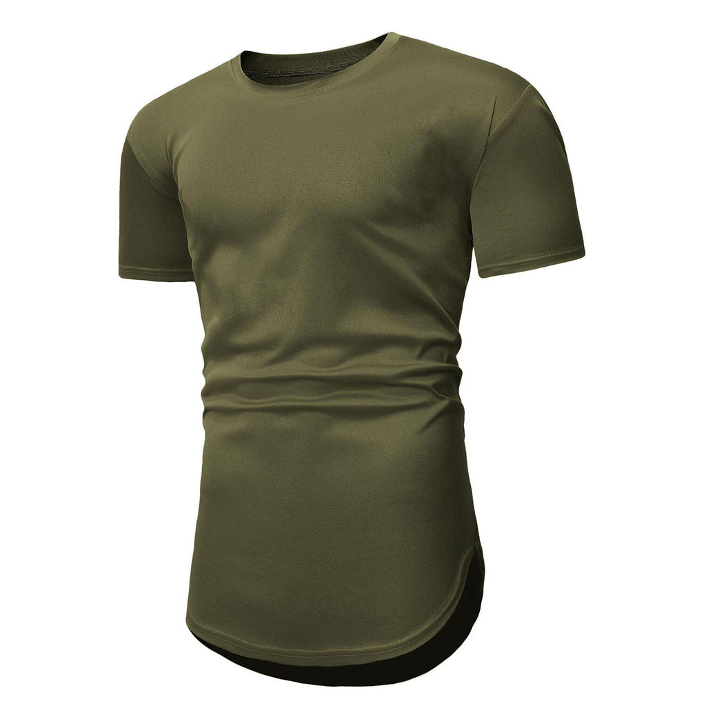 Men's Solid Color Short-sleeved Lengthened Arc Hem T-shirt