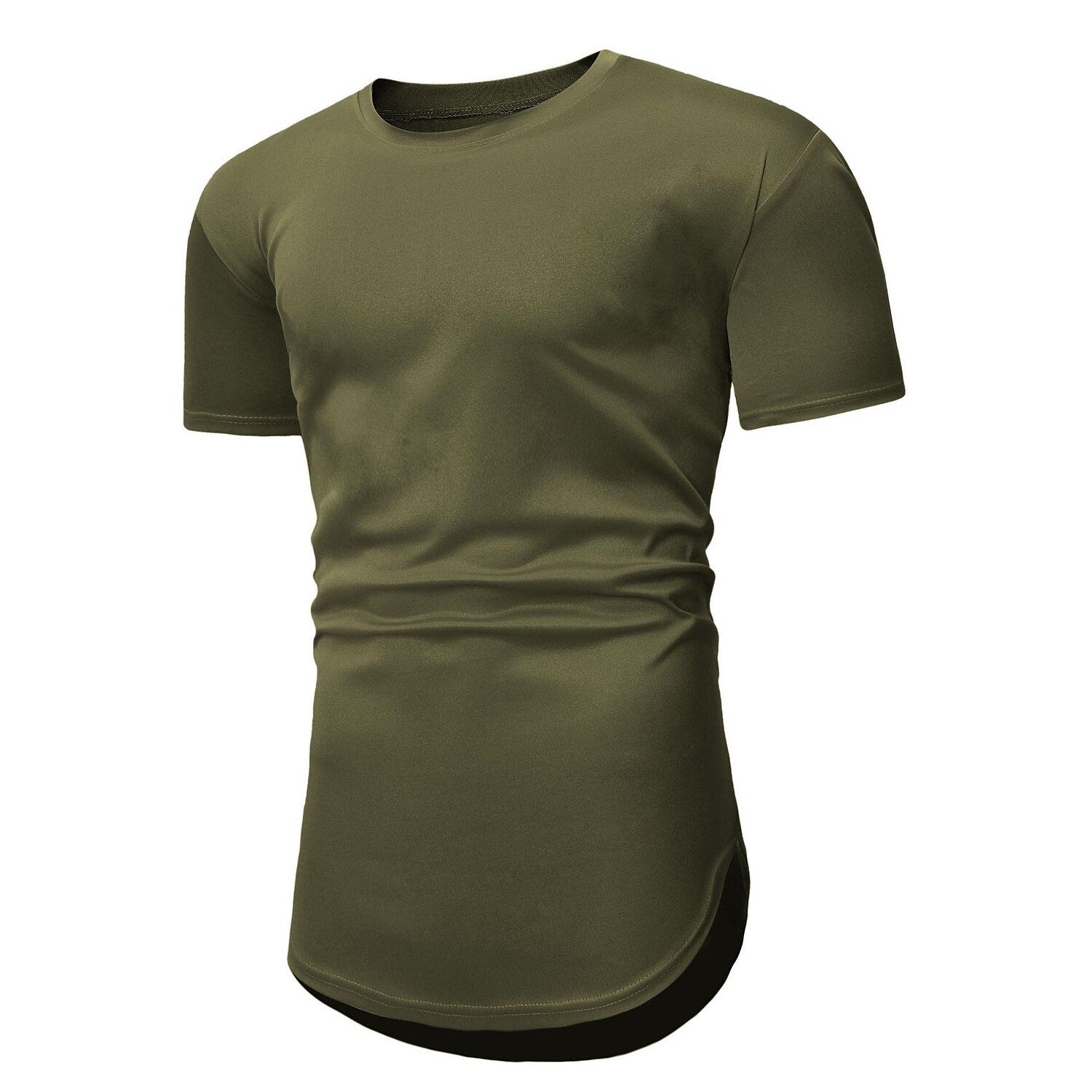 Men's Solid Color Short-sleeved Lengthened Arc Hem T-shirt