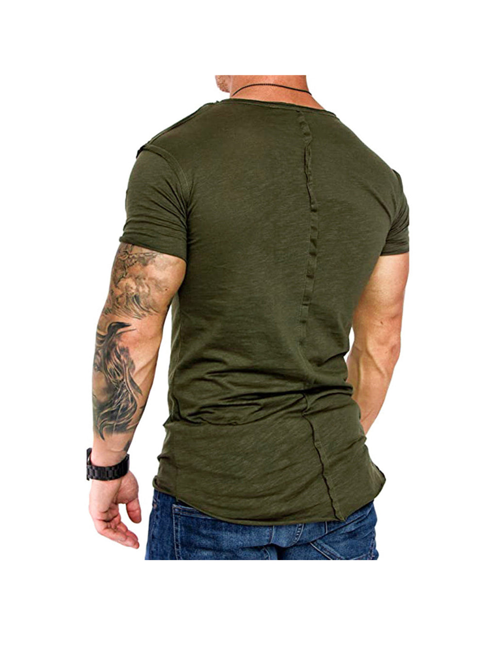 Dennis Diagonal Patchwork Solid Color V-neck T-shirt