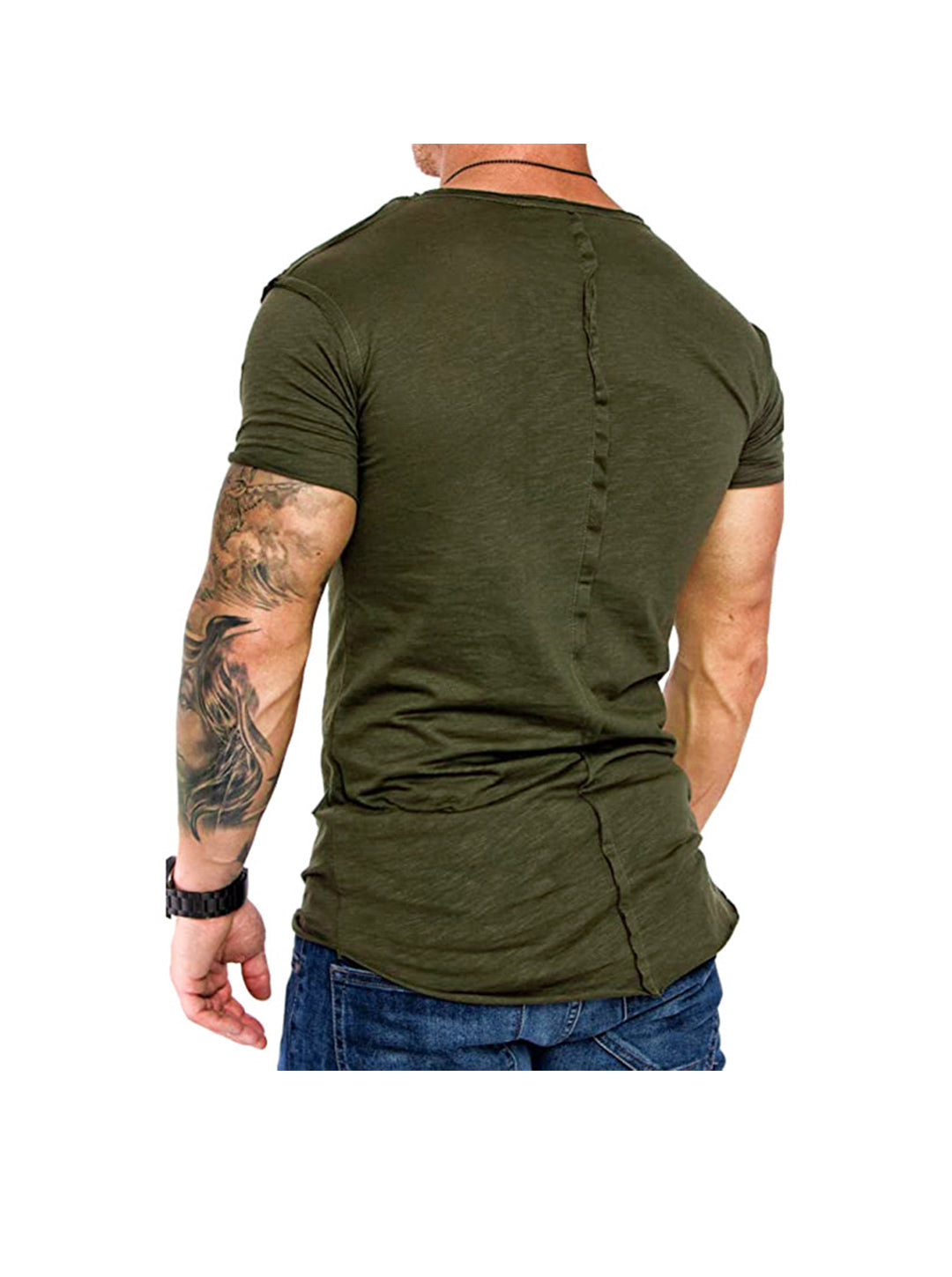 Dennis Diagonal Patchwork Solid Color V-neck T-shirt
