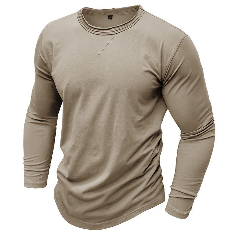 Men's Cotton Solid Color Round Neck Long Sleeve T-shirt