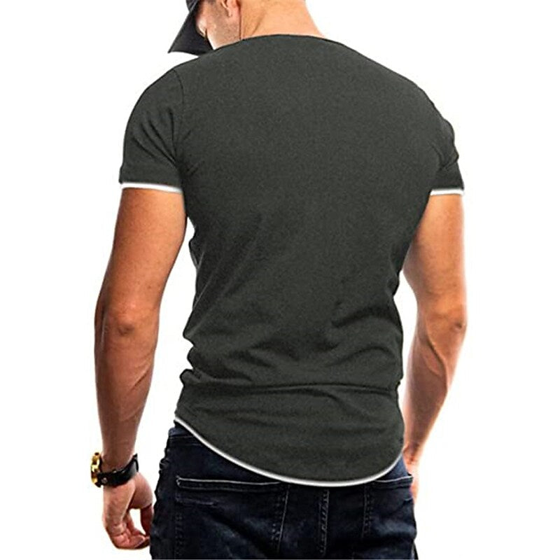 Men's Solid Color V Neck Street Casual T-shirt