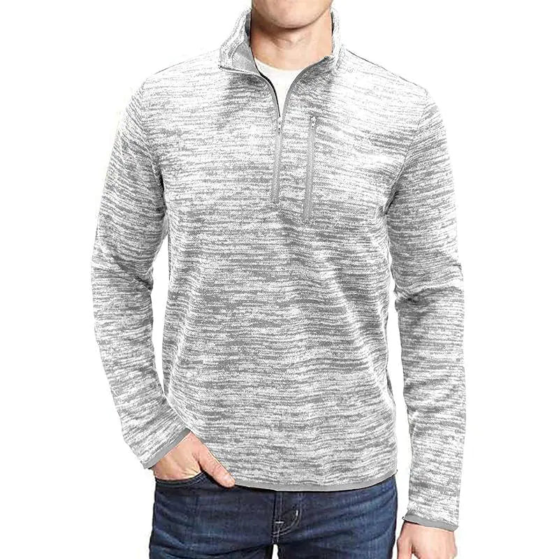 Men's Slub Yarn Half Zip Stand Collar  Long-sleeve T-shirt