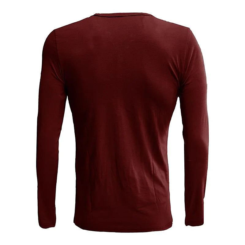Men's Solid Color Henley Collar Long Sleeve T-Shirt