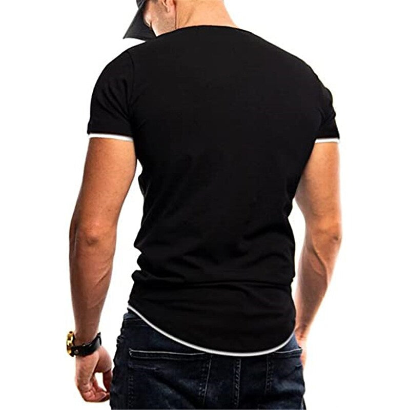 Men's Solid Color V Neck Street Casual T-shirt