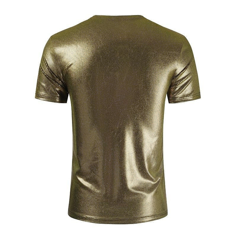 Men's Shiny Casual Solid Color Slim Fit Short Sleeve V-Neck T-Shirt