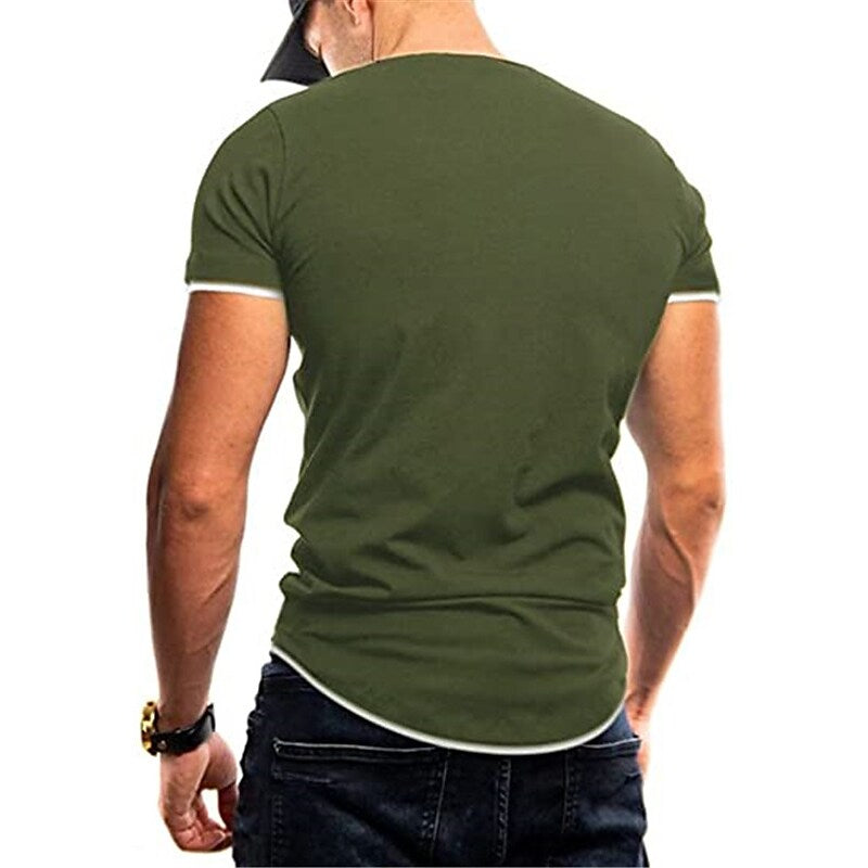 Men's Solid Color V Neck Street Casual T-shirt