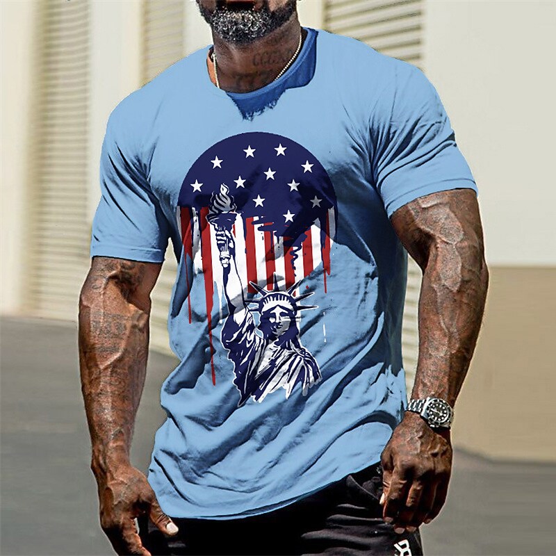 Men's Hot Stamping Graphic National Flag Crew Neck Short Sleeve T-shirt