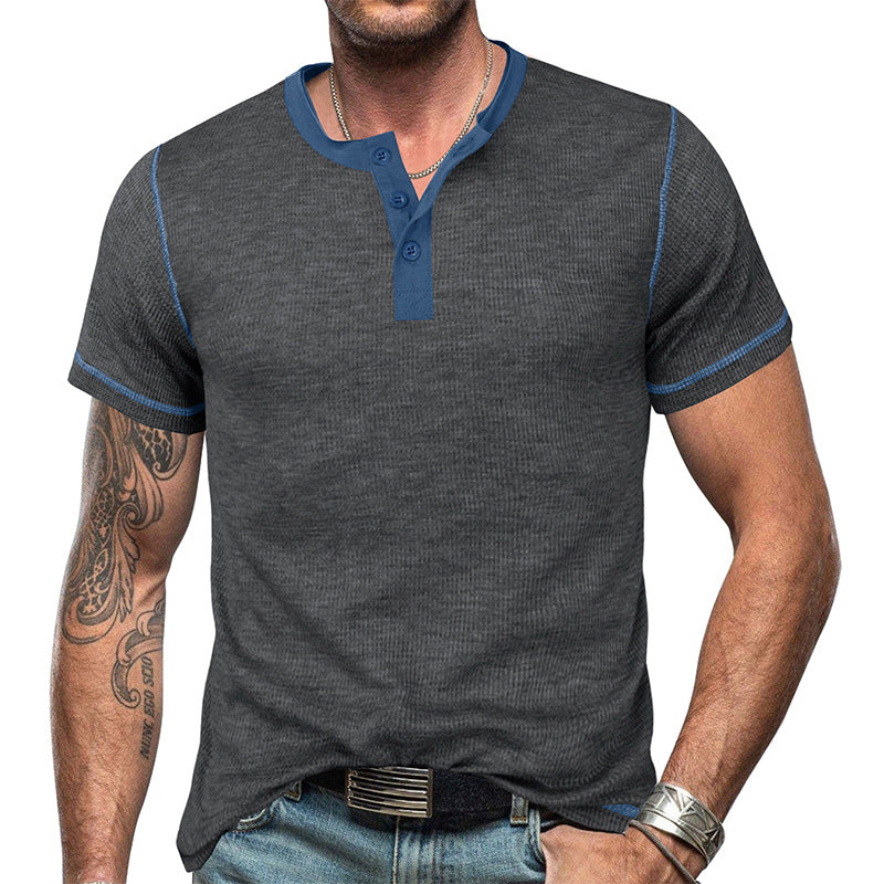 Men's Vintage Color Block Henley T-Shirt