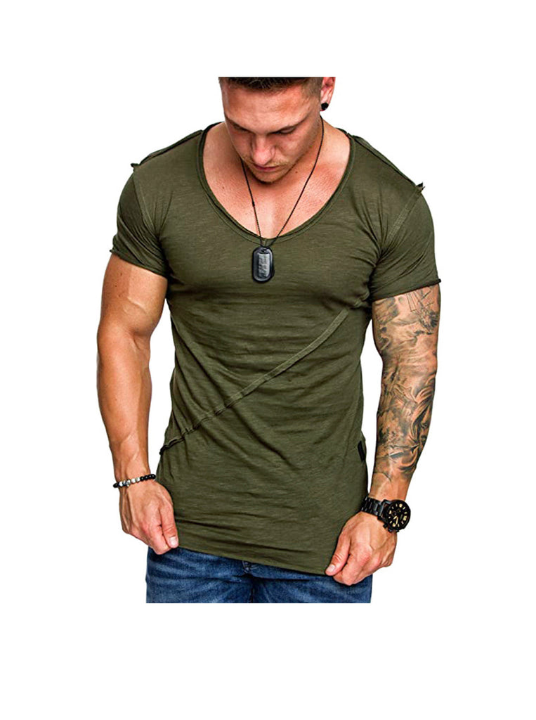 Dennis Diagonal Patchwork Solid Color V-neck T-shirt