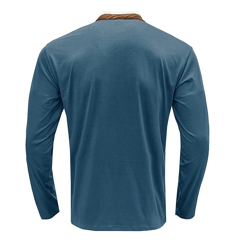 Men's Henley Solid Color Patchwork Long Sleeve T-Shirt
