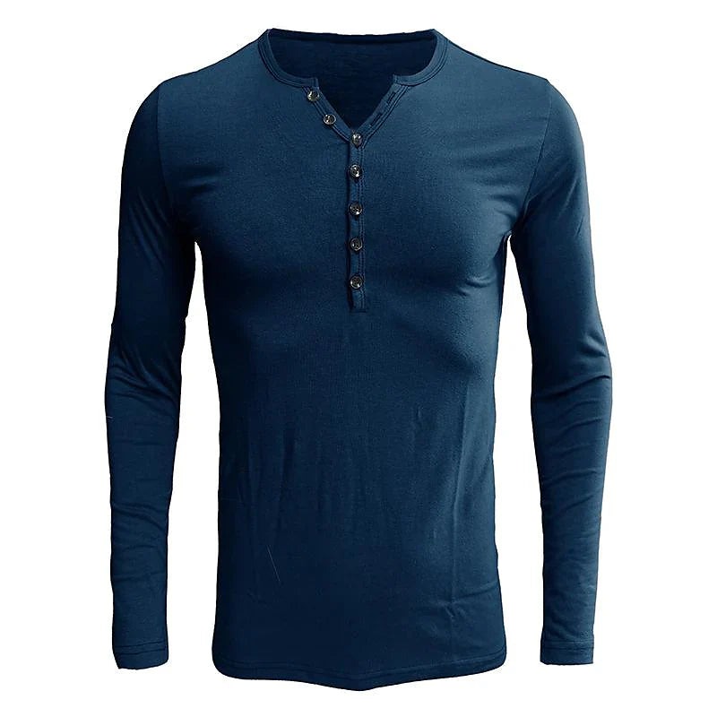 Men's Solid Color Henley Collar Long Sleeve T-Shirt