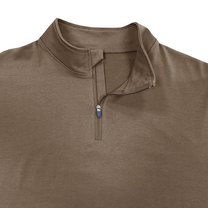 Men's Stand Collar Zip Solid Color Long Sleeve T-Shirt