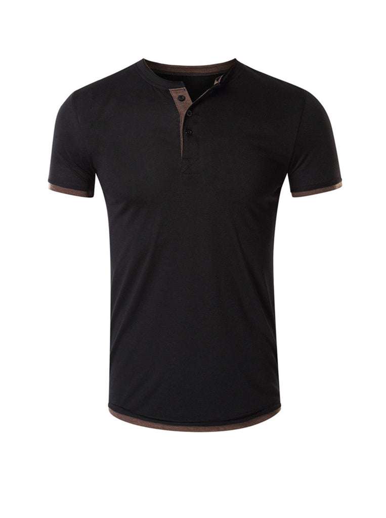 Robert Solid Color Henry Collar T-shirt