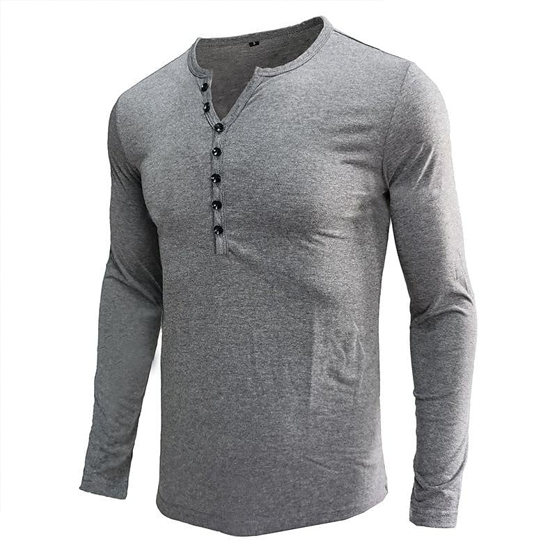Men's Solid Color Henley Collar Long Sleeve T-Shirt