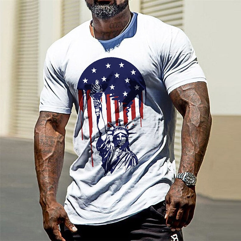 Men's Hot Stamping Graphic National Flag Crew Neck Short Sleeve T-shirt