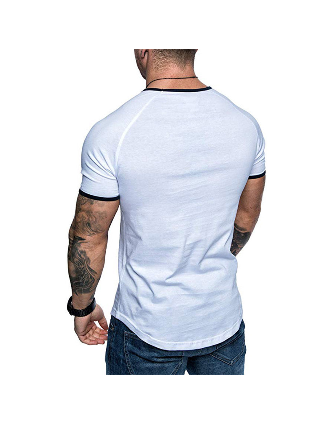 Men's Contrasting Solid Color Crew Neck Raglan Sleeves T-shirt