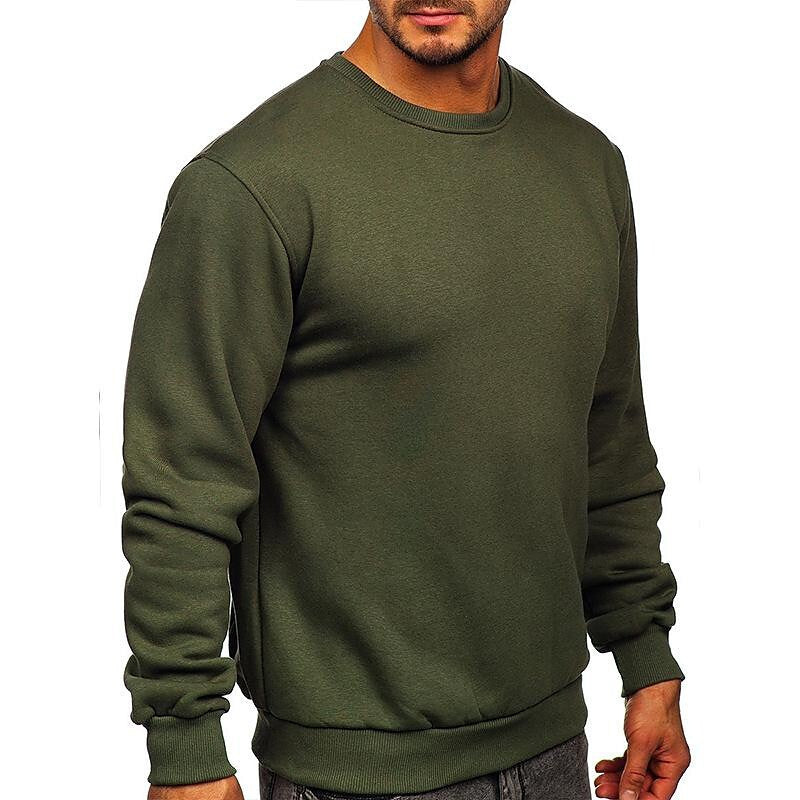 Men's Pullover Solid Color Fleece Crew Neck Sweatshirts