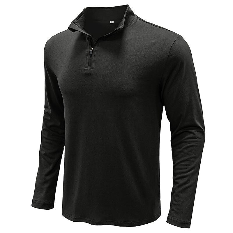 Men's Stand Collar Zip Solid Color Long Sleeve T-Shirt