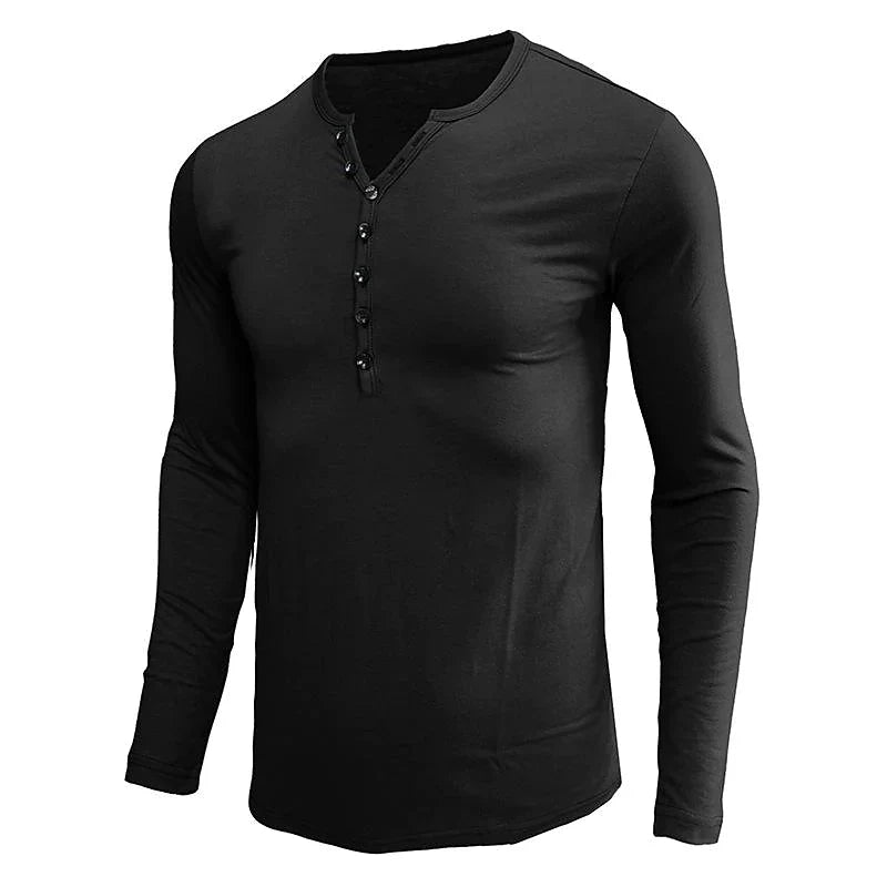 Men's Solid Color Henley Collar Long Sleeve T-Shirt
