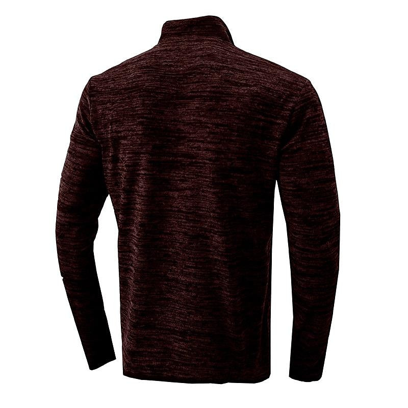 Men's Slub Yarn Half Zip Stand Collar  Long-sleeve T-shirt