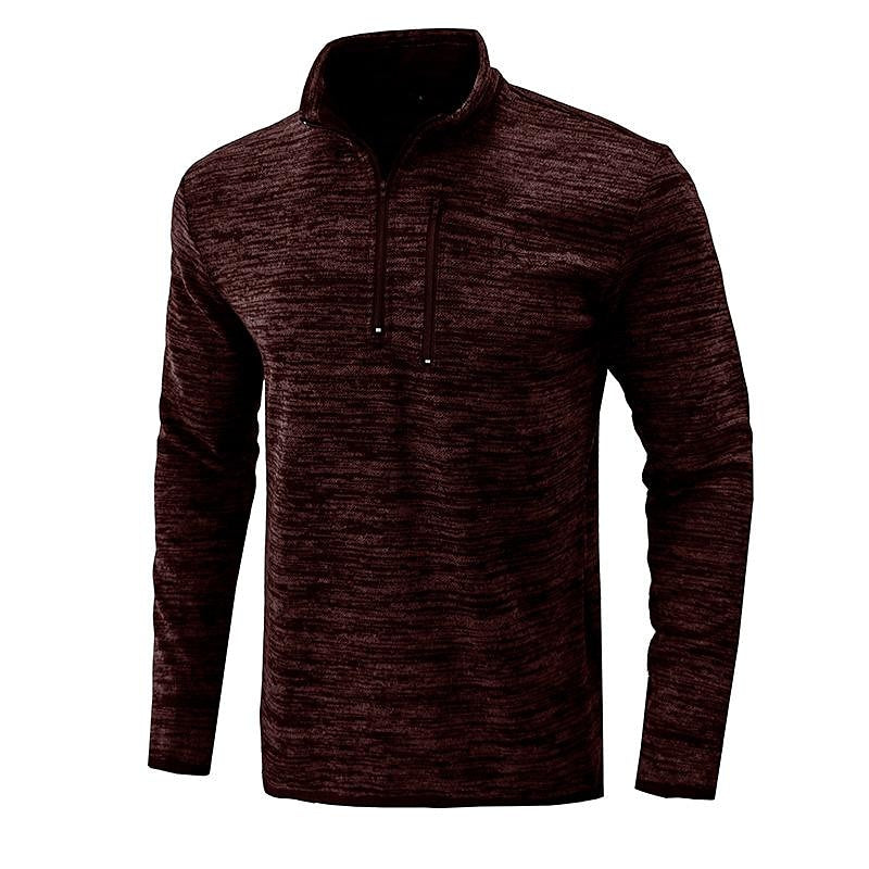 Men's Slub Yarn Half Zip Stand Collar  Long-sleeve T-shirt