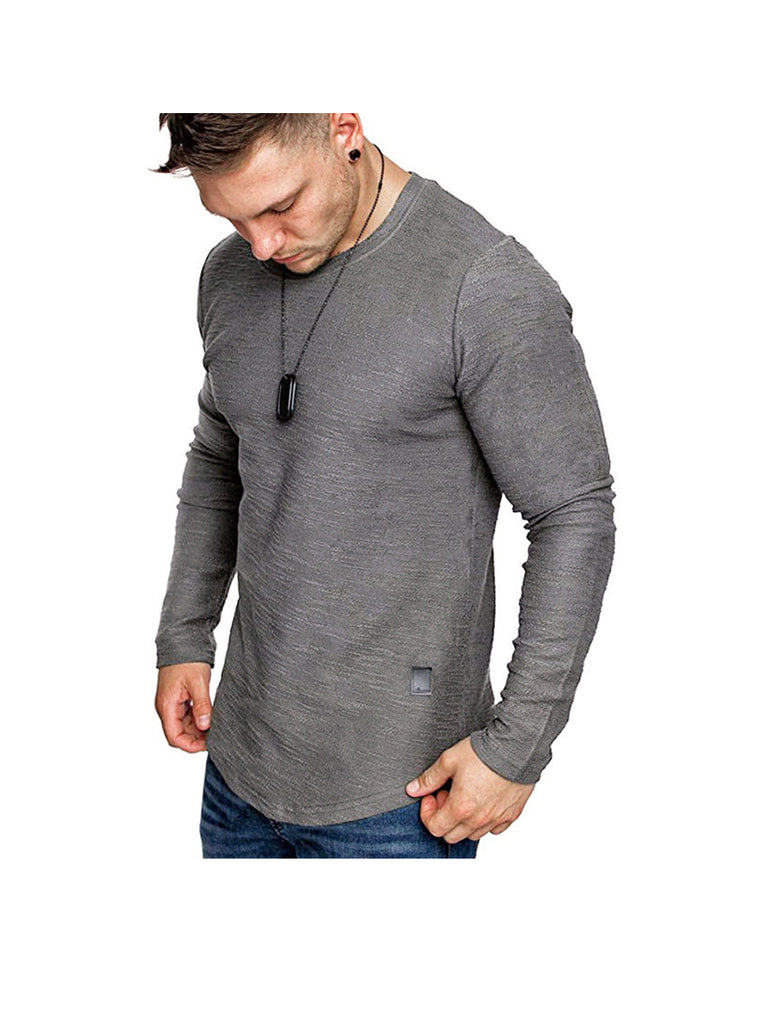 Men's Textured Solid Color High Quality Crew Neck T-shirt Soft Breathable