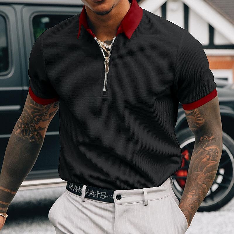 Men's Solid Contrast Collar and Cuffs Short Sleeve Polo T-shirt