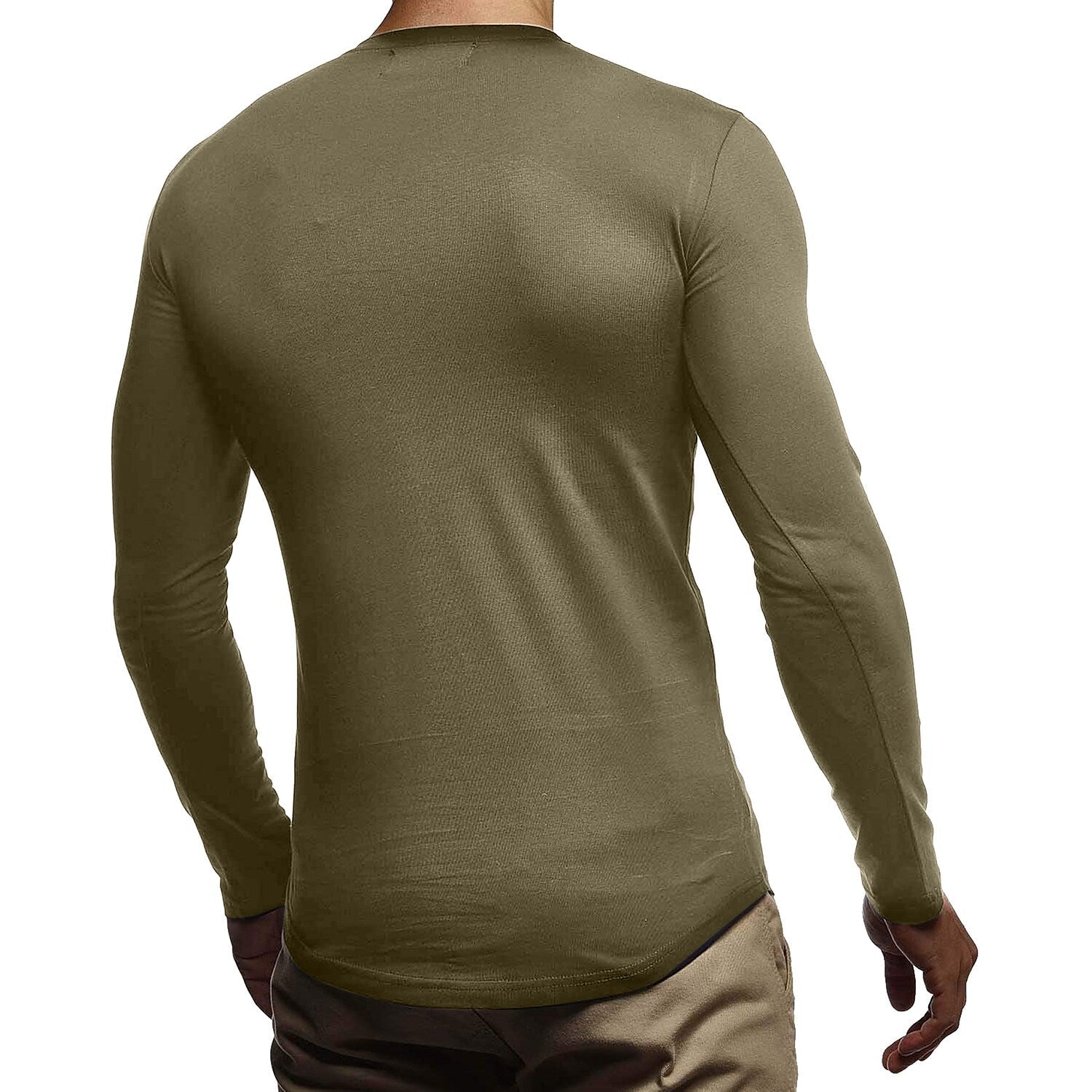 Men's Solid Color Round Neck And V-neck Long-sleeved T-shirt