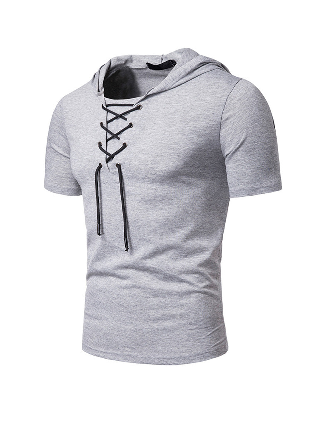 Men's Lace-up Short Sleeve Hooded T-shirt