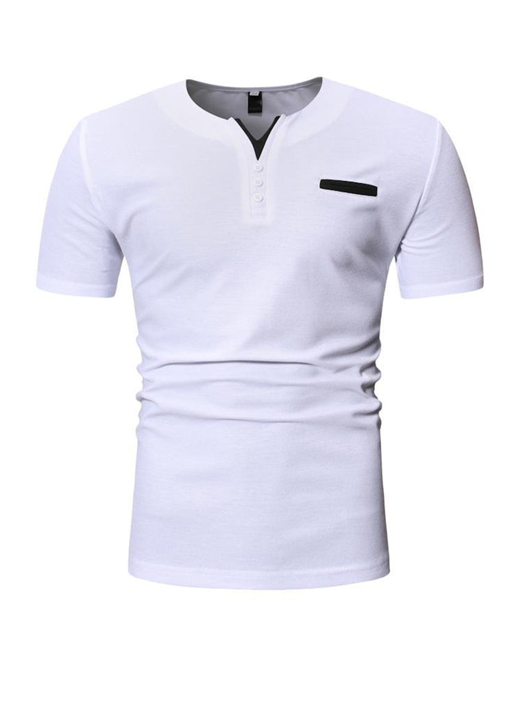 Brandon Pocket Contrast Color V-neck Short-sleeved T-shirt