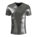 Men's Shiny Casual Solid Color Slim Fit Short Sleeve V-Neck T-Shirt