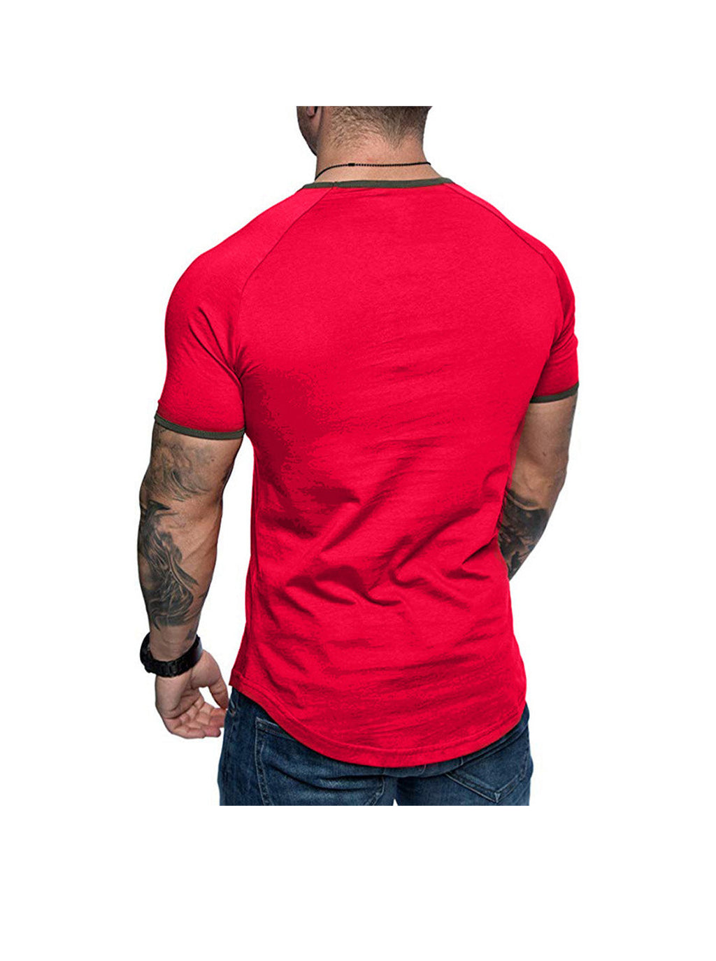 Men's Contrasting Solid Color Crew Neck Raglan Sleeves T-shirt