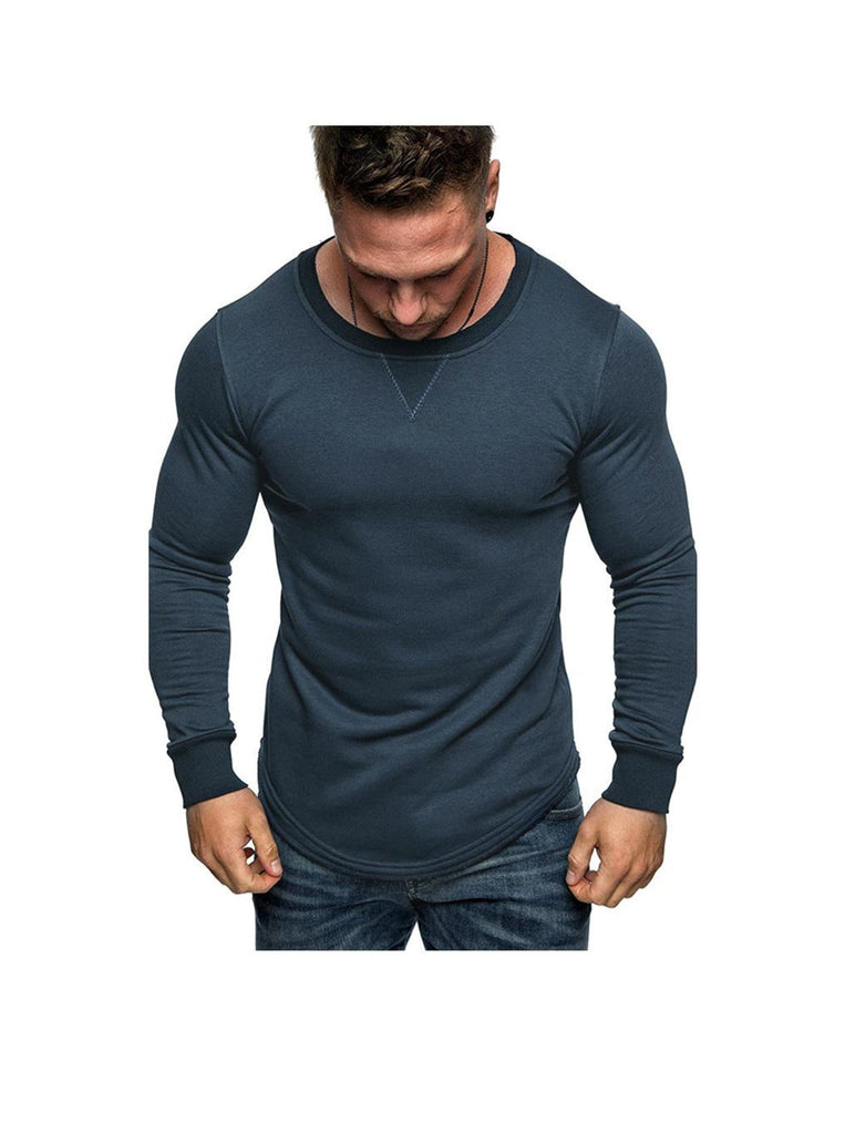 Men's Solid Color Crew Neck Patchwork Long Sleeve T-Shirt