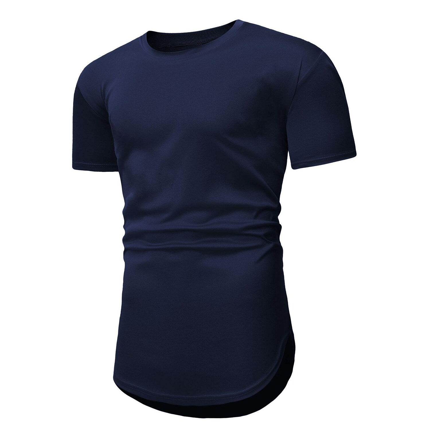 Men's Solid Color Short-sleeved Lengthened Arc Hem T-shirt