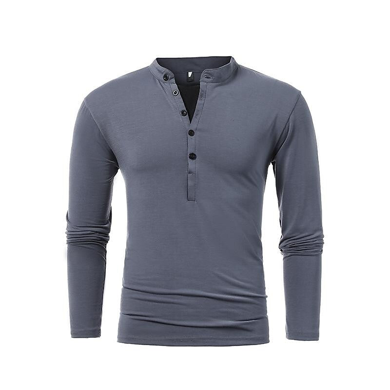 Men's Henley Jersey Patchwork Long Sleeve T-Shirt