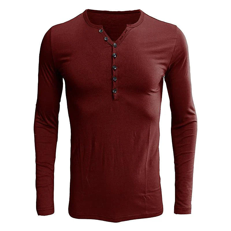Men's Solid Color Henley Collar Long Sleeve T-Shirt