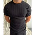 Men's Crew Neck Jacquard Cable Stripe Short Sleeve T-Shirt