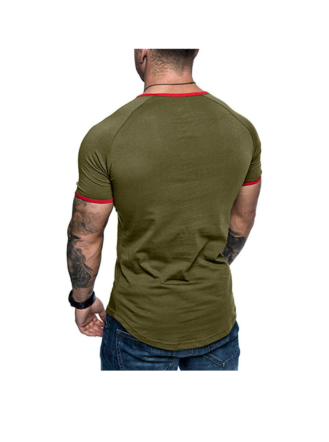 Men's Contrasting Solid Color Crew Neck Raglan Sleeves T-shirt