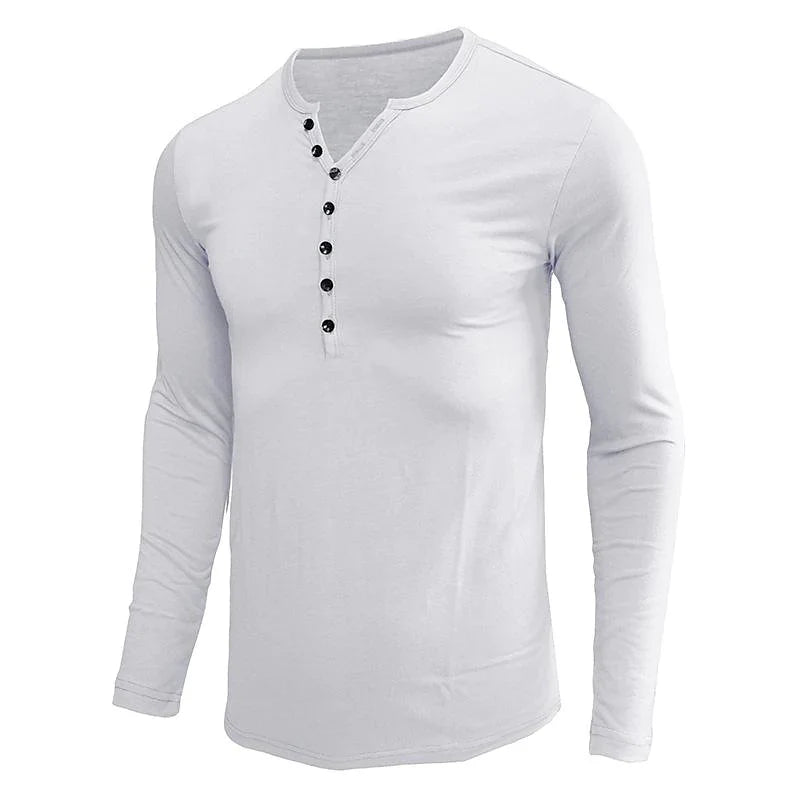 Men's Solid Color Henley Collar Long Sleeve T-Shirt