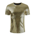 Men's Shiny Casual Plaid Short Sleeve Crew Neck T-Shirt