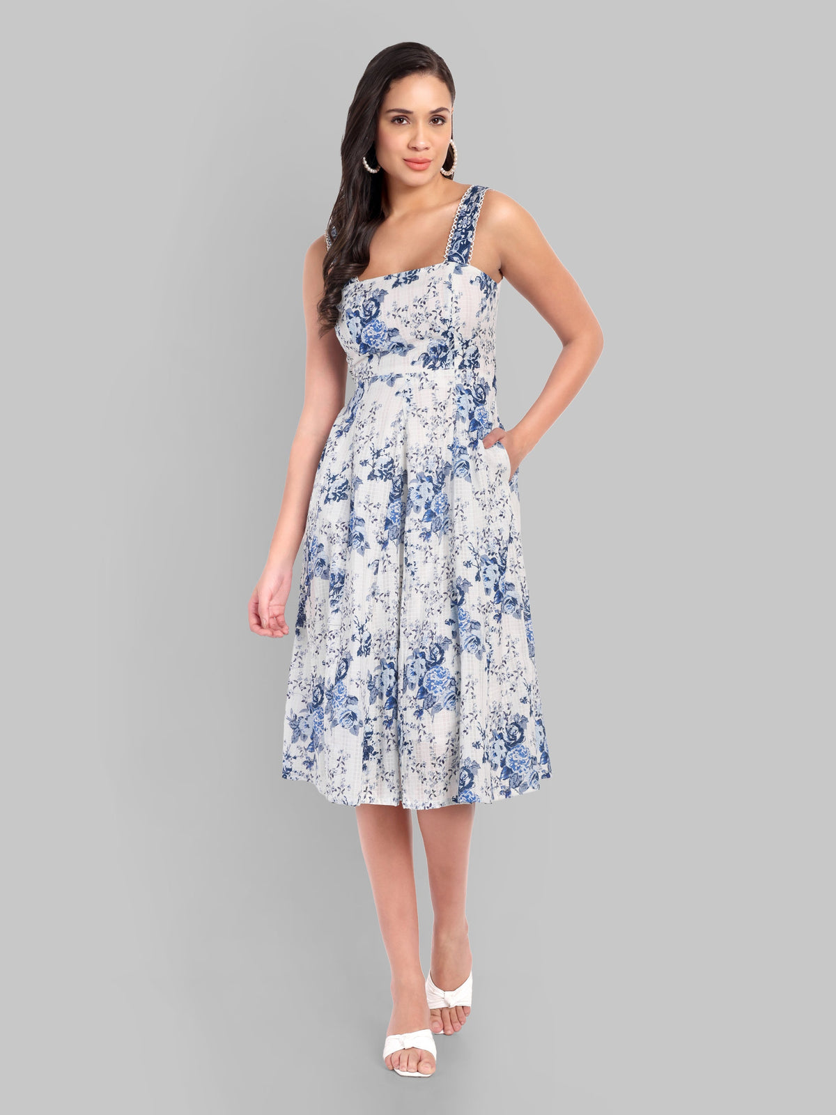 Floral Cotton Flare Midi Dress